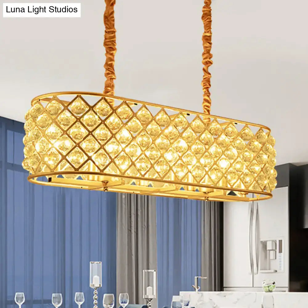 Contemporary gold crystal oval suspension lamp dining room led
