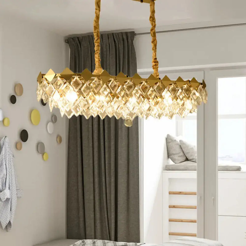 Contemporary gold crystal rhombus chandelier dining room pendant light