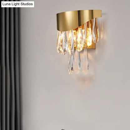 Contemporary gold crystal teardrop wall sconce bedroom light
