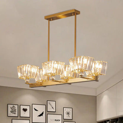 DecorBites™ Contemporary Gold Crystal Trapezoid Island Lamp with 6 Bulbs - Dining Room Pendant
