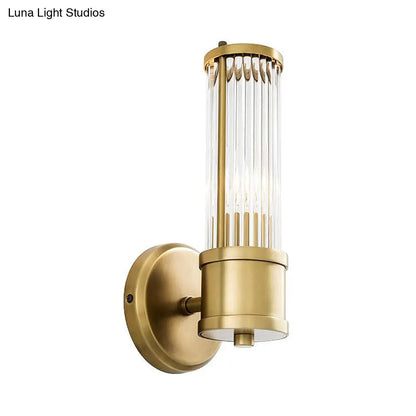 DecorBites™ Contemporary Gold Crystal Wall Sconce for Living Room - 1/2 Bulb Cylindrical Design
