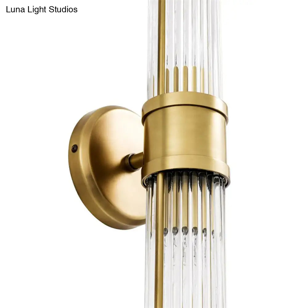 DecorBites™ Contemporary Gold Crystal Wall Sconce for Living Room - 1/2 Bulb Cylindrical Design