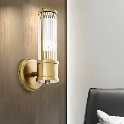 DecorBites™ Contemporary Gold Crystal Wall Sconce for Living Room - 1/2 Bulb Cylindrical Design