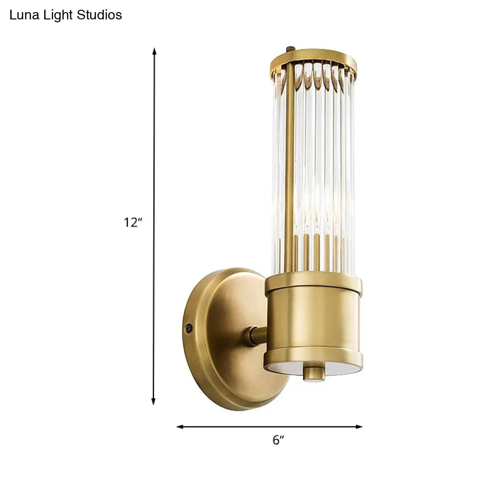 DecorBites™ Contemporary Gold Crystal Wall Sconce for Living Room - 1/2 Bulb Cylindrical Design