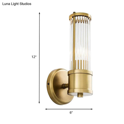 DecorBites™ Contemporary Gold Crystal Wall Sconce for Living Room - 1/2 Bulb Cylindrical Design