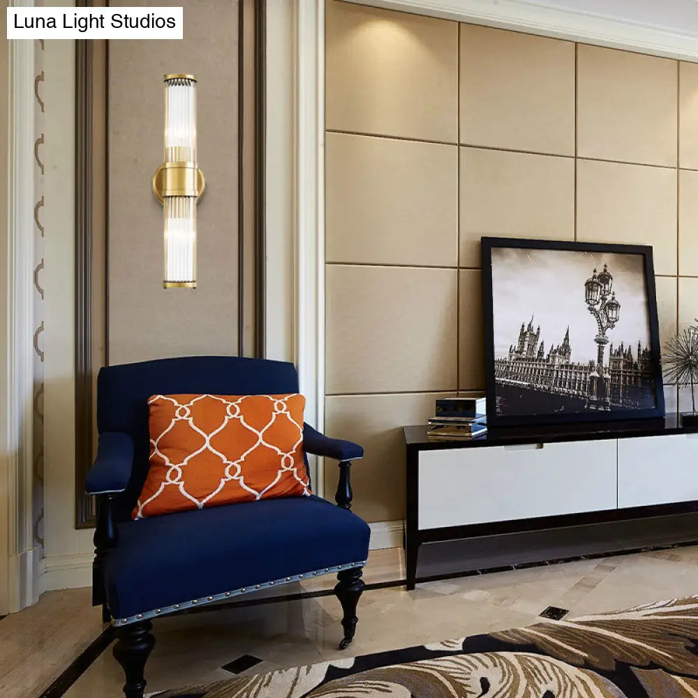 DecorBites™ Contemporary Gold Crystal Wall Sconce for Living Room - 1/2 Bulb Cylindrical Design