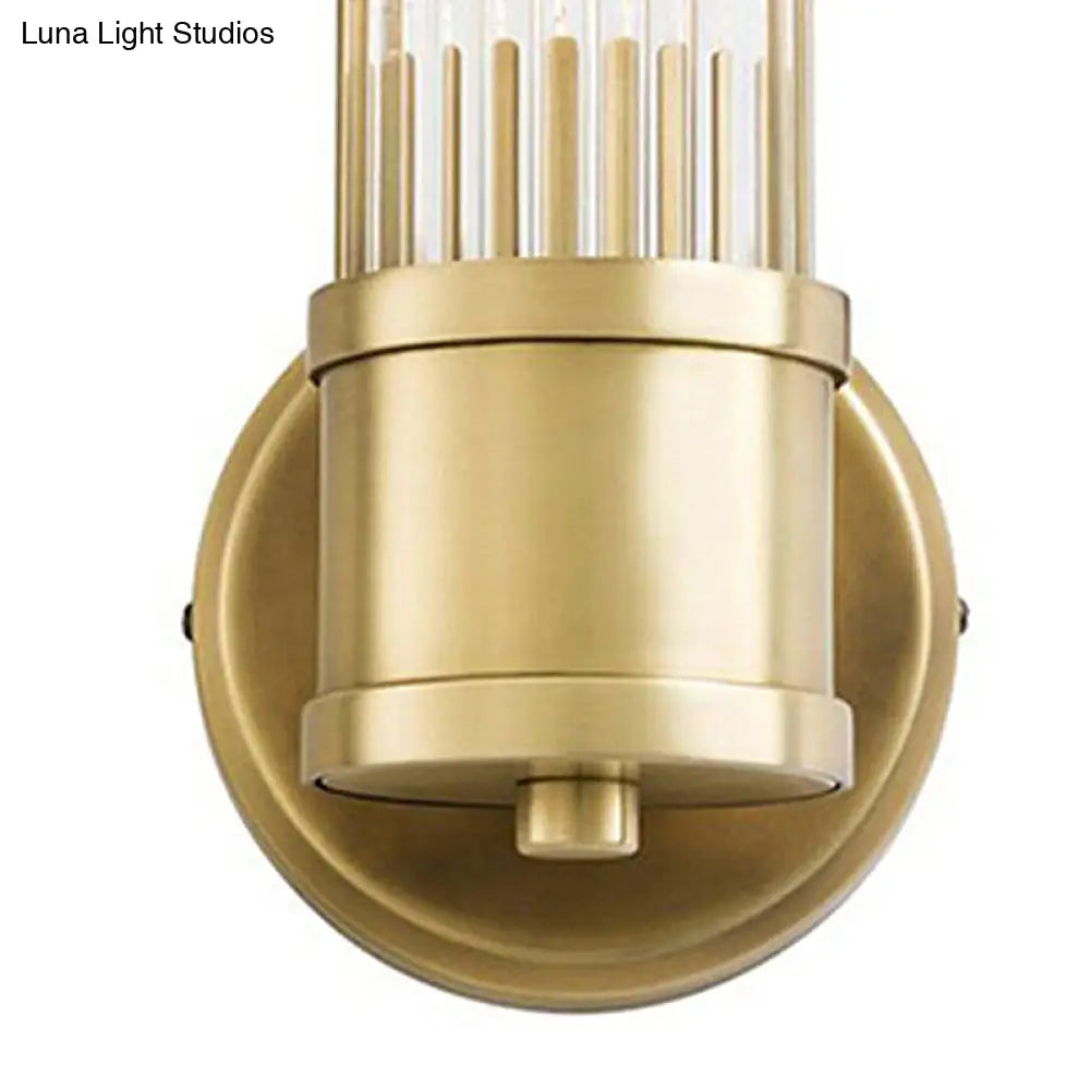 DecorBites™ Contemporary Gold Crystal Wall Sconce for Living Room - 1/2 Bulb Cylindrical Design