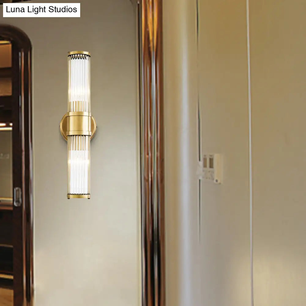 DecorBites™ Contemporary Gold Crystal Wall Sconce for Living Room - 1/2 Bulb Cylindrical Design