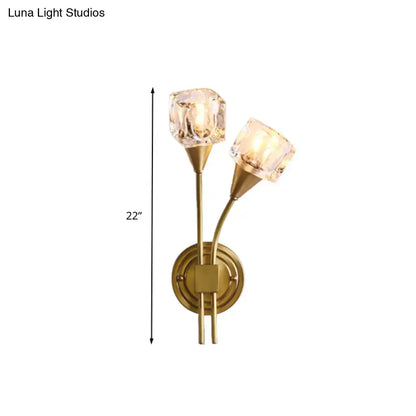 Contemporary gold cube clear crystal wall sconce – living room 110v-120v