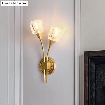 Contemporary gold cube clear crystal wall sconce – living room 110v-120v