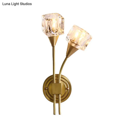 Contemporary gold cube clear crystal wall sconce – living room 110v-120v