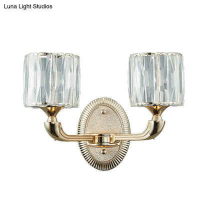 DecorBites™ Contemporary Gold Cylinder Crystal Wall Lamp - Beveled Cut, 1/2-Head Design - Stylish Living Room Wall Mount Light