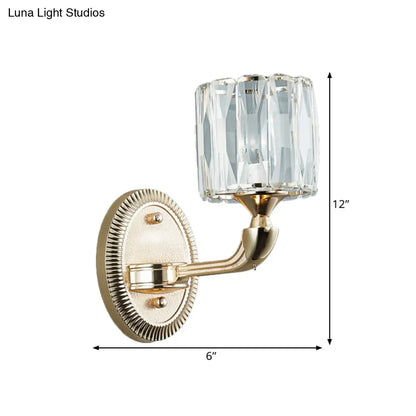 DecorBites™ Contemporary Gold Cylinder Crystal Wall Lamp - Beveled Cut, 1/2-Head Design - Stylish Living Room Wall Mount Light