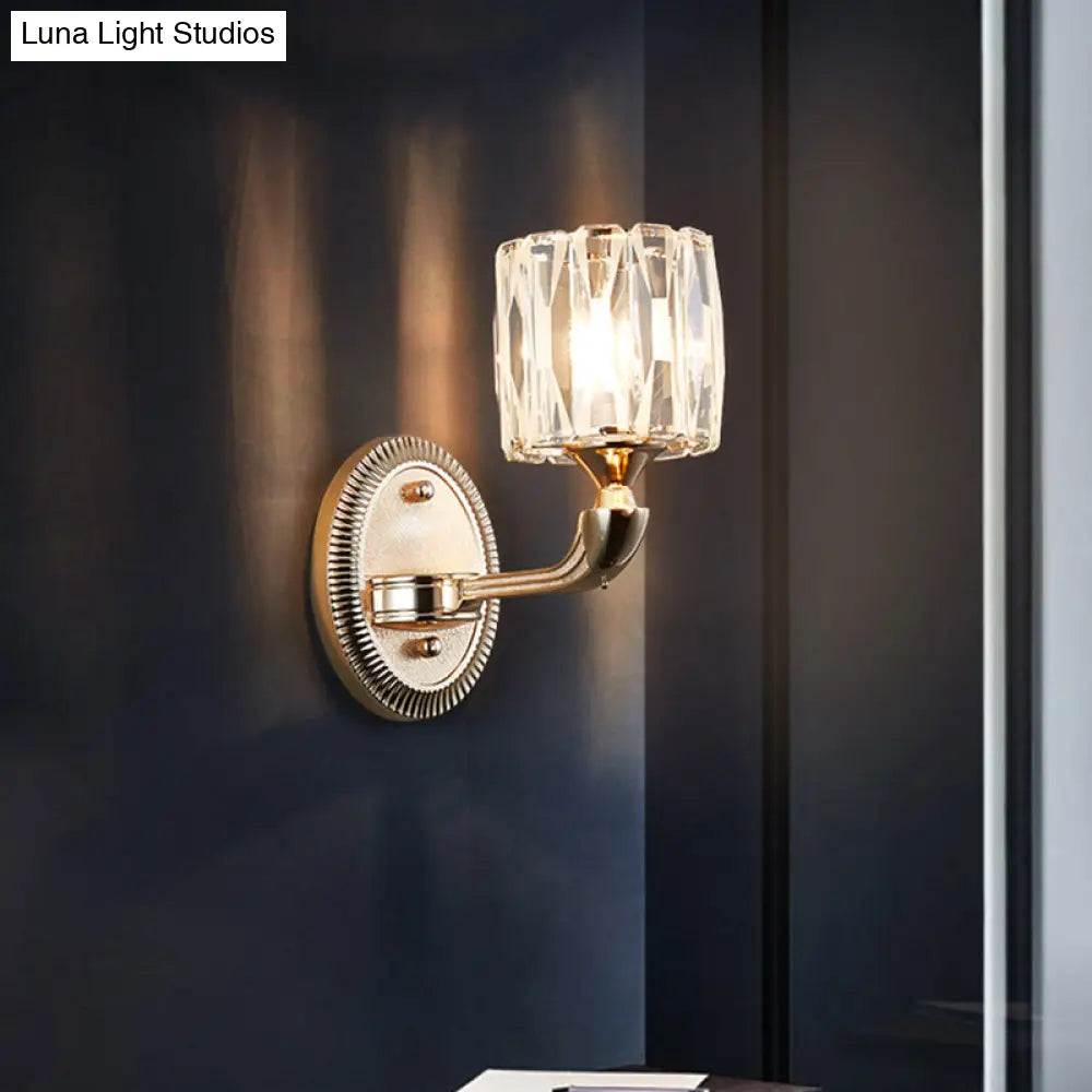 DecorBites™ Contemporary Gold Cylinder Crystal Wall Lamp - Beveled Cut, 1/2-Head Design - Stylish Living Room Wall Mount Light