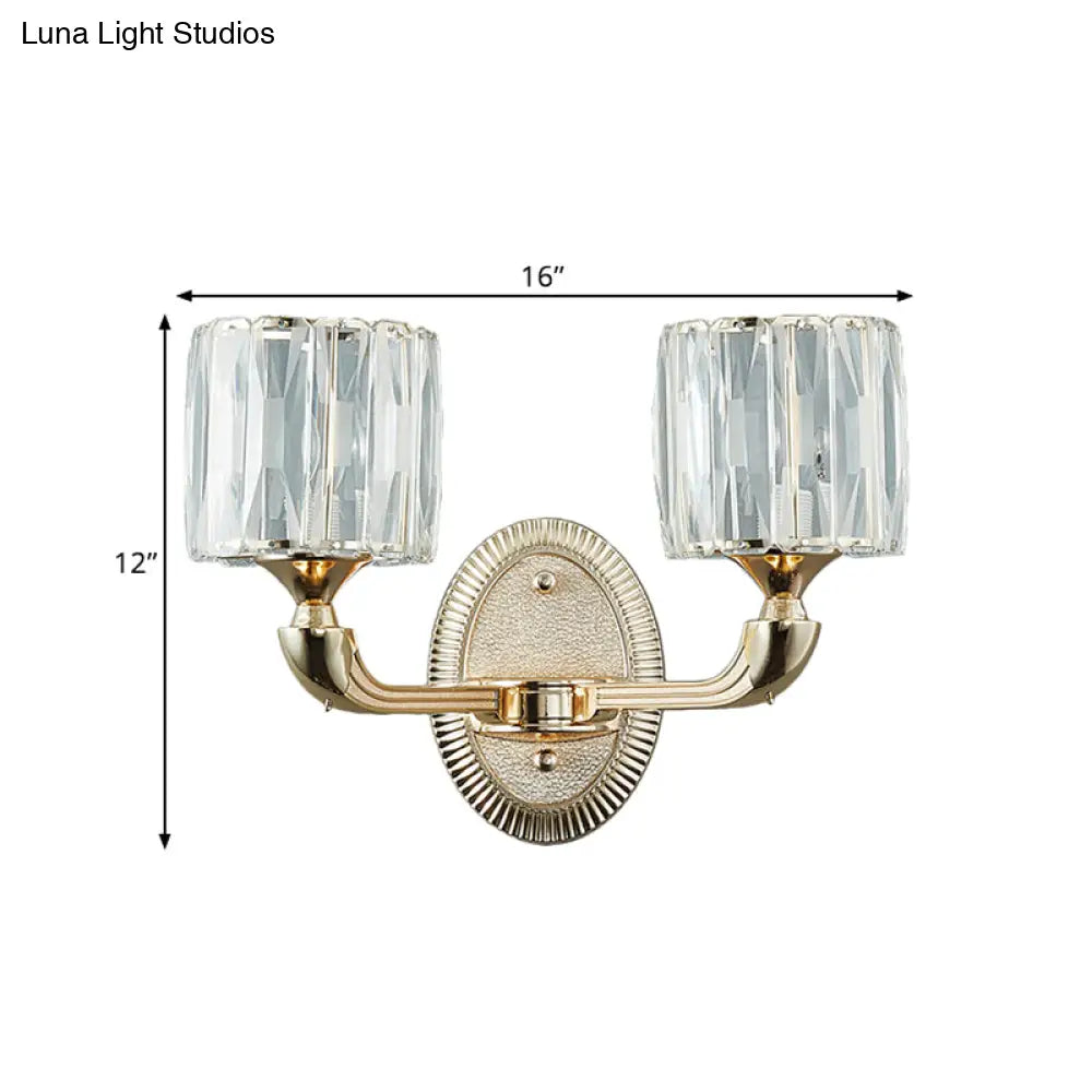 DecorBites™ Contemporary Gold Cylinder Crystal Wall Lamp - Beveled Cut, 1/2-Head Design - Stylish Living Room Wall Mount Light