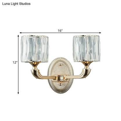 DecorBites™ Contemporary Gold Cylinder Crystal Wall Lamp - Beveled Cut, 1/2-Head Design - Stylish Living Room Wall Mount Light