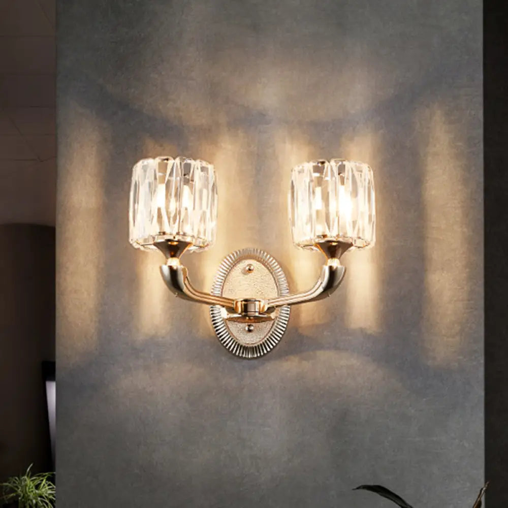 DecorBites™ Contemporary Gold Cylinder Crystal Wall Lamp - Beveled Cut, 1/2-Head Design - Stylish Living Room Wall Mount Light