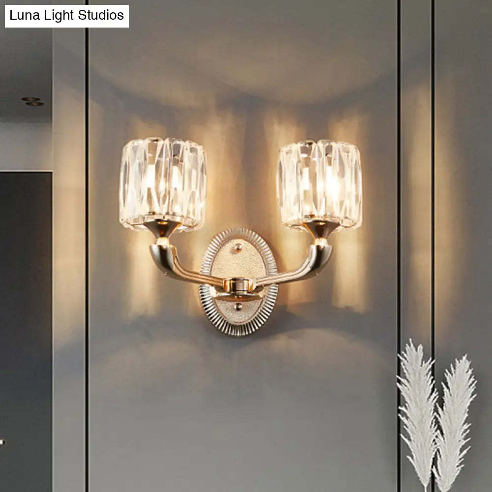 DecorBites™ Contemporary Gold Cylinder Crystal Wall Lamp - Beveled Cut, 1/2-Head Design - Stylish Living Room Wall Mount Light