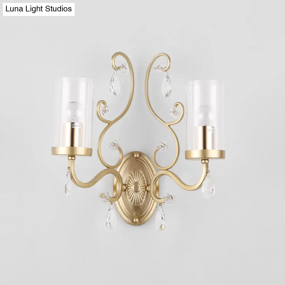 DecorBites™ Contemporary Gold Cylinder Glass Wall Sconce Light for Sleeping Room - 1/2 Heads Wall Mounted Lamp
