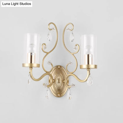 DecorBites™ Contemporary Gold Cylinder Glass Wall Sconce Light for Sleeping Room - 1/2 Heads Wall Mounted Lamp