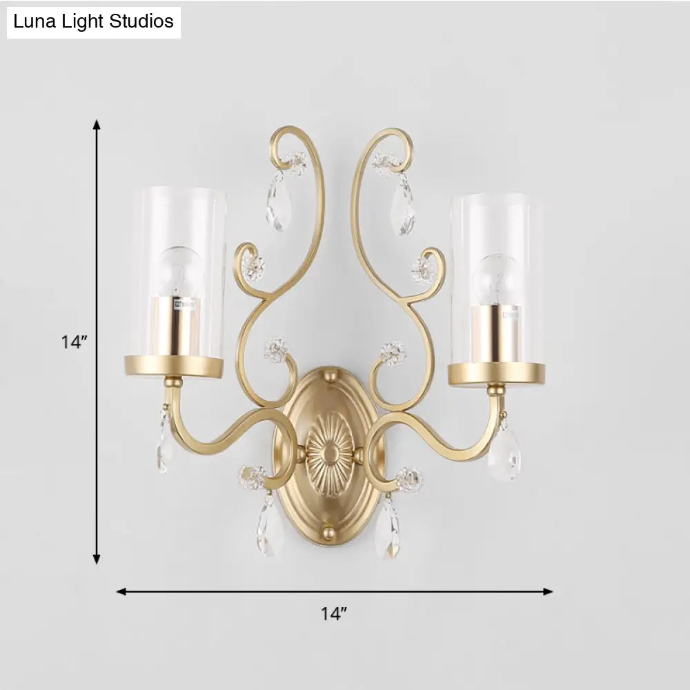DecorBites™ Contemporary Gold Cylinder Glass Wall Sconce Light for Sleeping Room - 1/2 Heads Wall Mounted Lamp