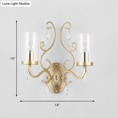 DecorBites™ Contemporary Gold Cylinder Glass Wall Sconce Light for Sleeping Room - 1/2 Heads Wall Mounted Lamp