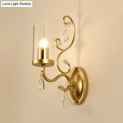 DecorBites™ Contemporary Gold Cylinder Glass Wall Sconce Light for Sleeping Room - 1/2 Heads Wall Mounted Lamp
