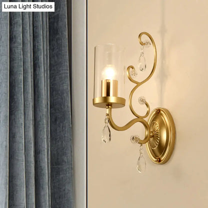 DecorBites™ Contemporary Gold Cylinder Glass Wall Sconce Light for Sleeping Room - 1/2 Heads Wall Mounted Lamp