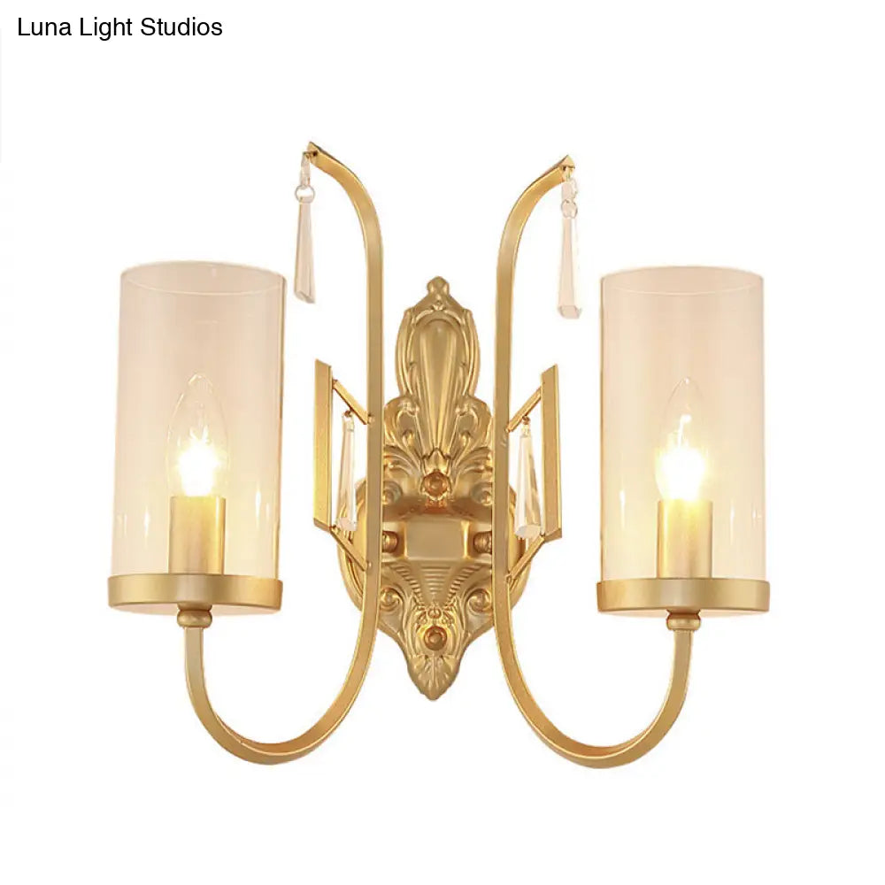 DecorBites™ Contemporary Gold Cylinder Sconce Wall Light with Clear Glass Shade