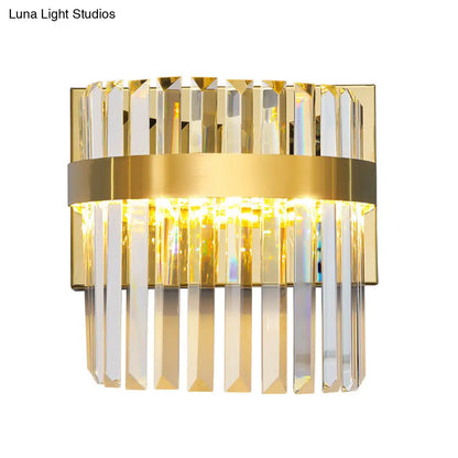 DecorBites™ Contemporary Gold Demilune Wall Light - 2 Head Crystal Prism Sconce