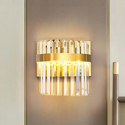 DecorBites™ Contemporary Gold Demilune Wall Light - 2 Head Crystal Prism Sconce