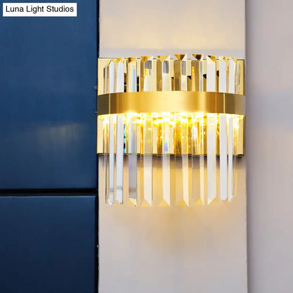 DecorBites™ Contemporary Gold Demilune Wall Light - 2 Head Crystal Prism Sconce