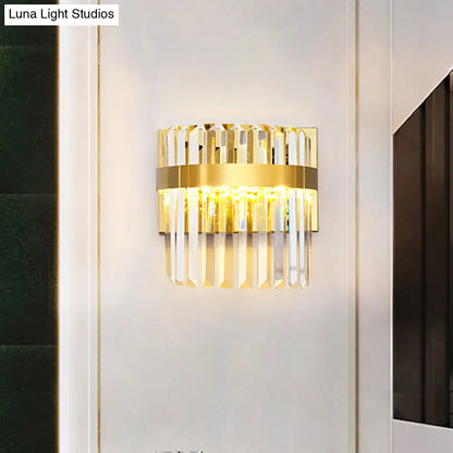 DecorBites™ Contemporary Gold Demilune Wall Light - 2 Head Crystal Prism Sconce