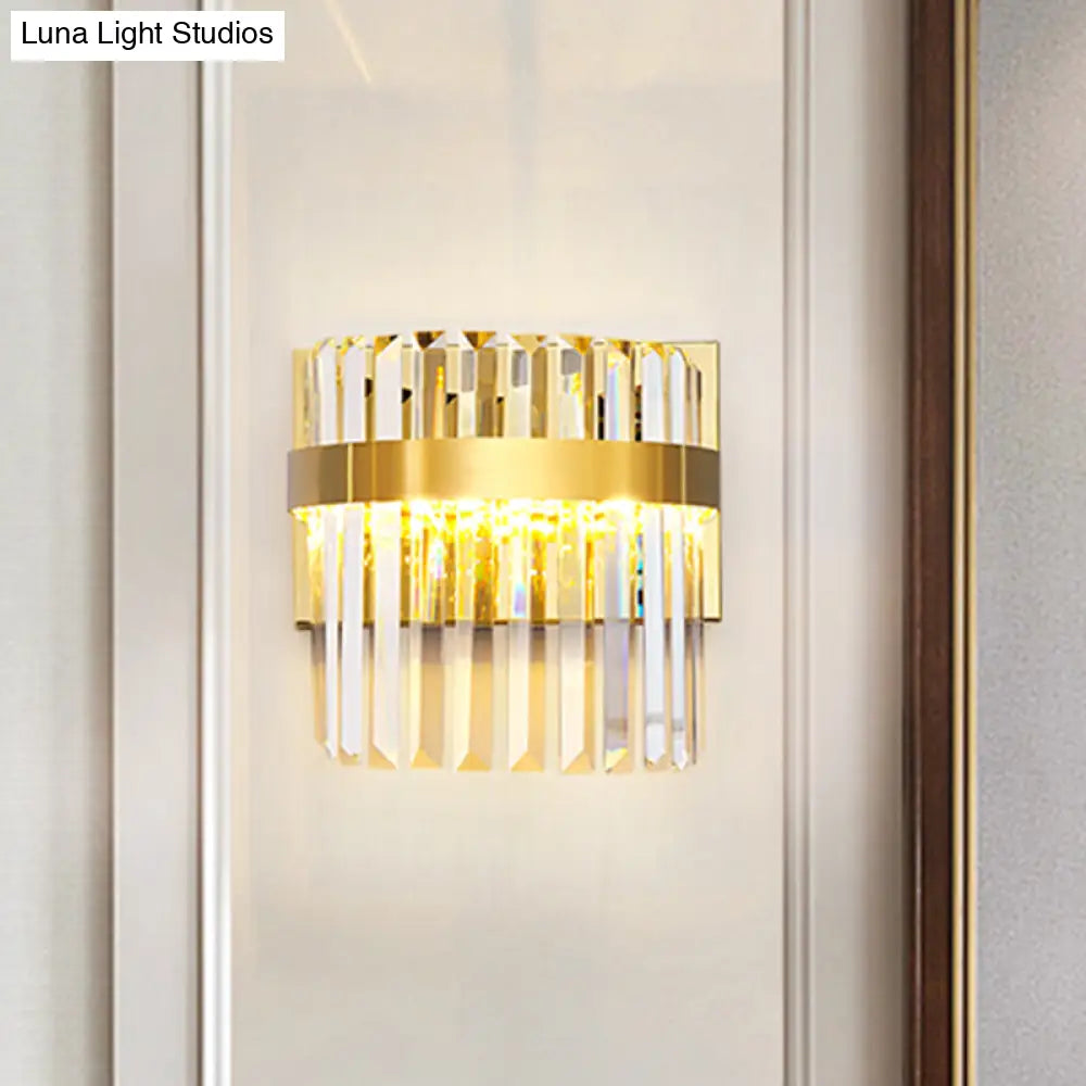 DecorBites™ Contemporary Gold Demilune Wall Light - 2 Head Crystal Prism Sconce