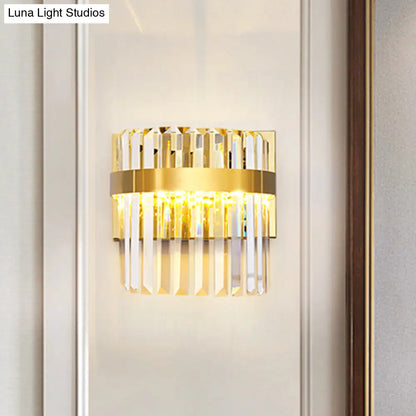 DecorBites™ Contemporary Gold Demilune Wall Light - 2 Head Crystal Prism Sconce