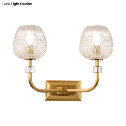 Contemporary gold dome foyer wall light with clear lattice glass