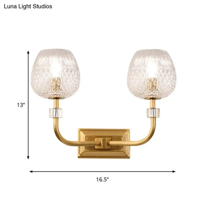 Contemporary gold dome foyer wall light with clear lattice glass