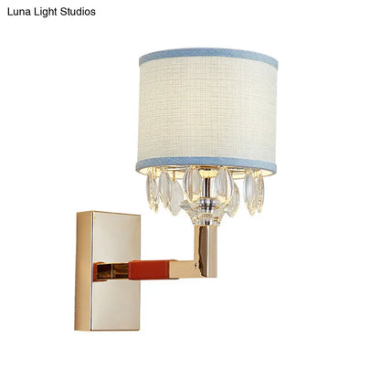 DecorBites™ Contemporary Gold Drum Fabric Shade Wall Sconce with Crystal Deco - 1 Bulb Wall Light
