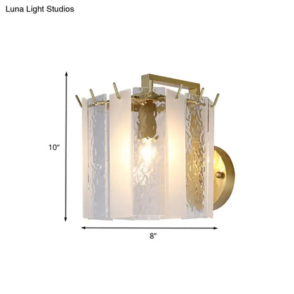 Contemporary gold drum wall sconce light – bedroom textured glass