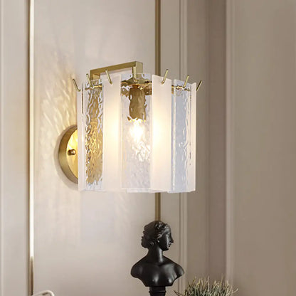 DecorBites™ Contemporary Gold Drum Wall Sconce Light with Frosted and Waterglass - 1 Light Fixture