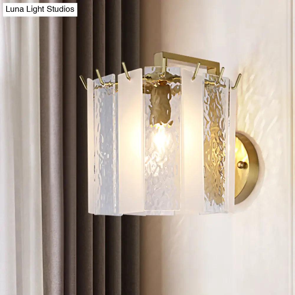 DecorBites™ Contemporary Gold Drum Wall Sconce Light with Frosted and Waterglass - 1 Light Fixture