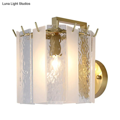 DecorBites™ Contemporary Gold Drum Wall Sconce Light with Frosted and Waterglass - 1 Light Fixture