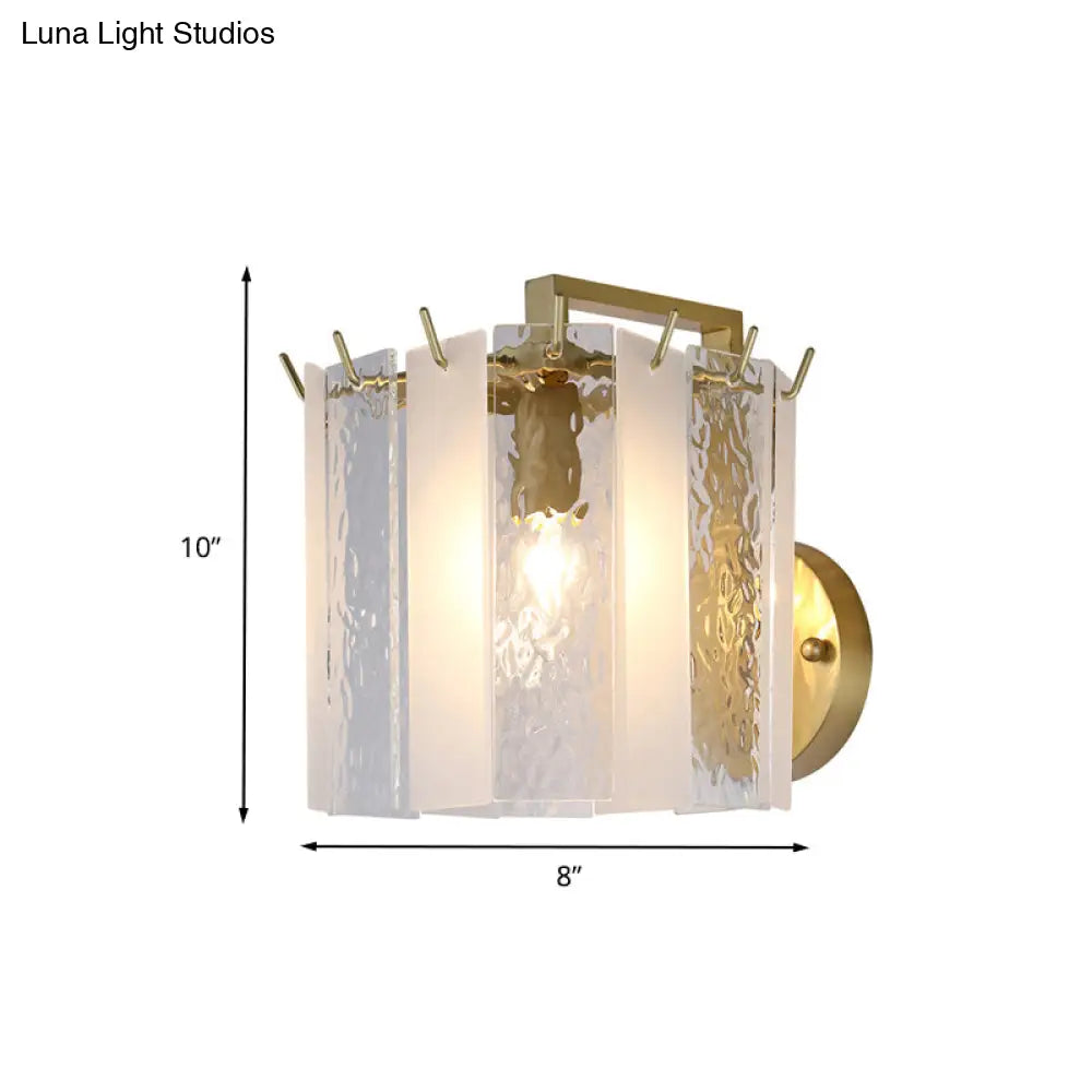 DecorBites™ Contemporary Gold Drum Wall Sconce Light with Frosted and Waterglass - 1 Light Fixture