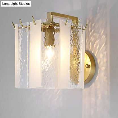DecorBites™ Contemporary Gold Drum Wall Sconce Light with Frosted and Waterglass - 1 Light Fixture