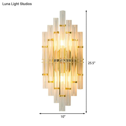 DecorBites™ Contemporary Gold Finish Bedroom Wall Sconce with Crystal Tube Shape - 2 Lights