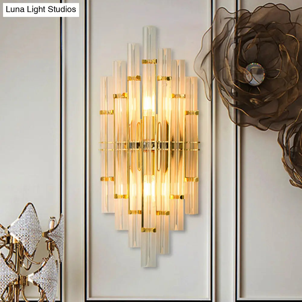 DecorBites™ Contemporary Gold Finish Bedroom Wall Sconce with Crystal Tube Shape - 2 Lights