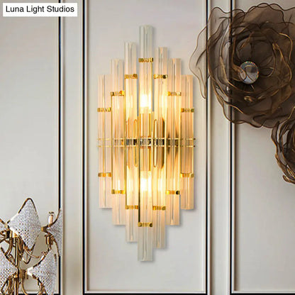 DecorBites™ Contemporary Gold Finish Bedroom Wall Sconce with Crystal Tube Shape - 2 Lights