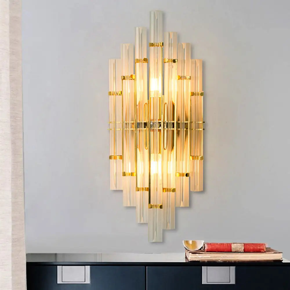 DecorBites™ Contemporary Gold Finish Bedroom Wall Sconce with Crystal Tube Shape - 2 Lights