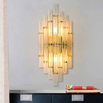 DecorBites™ Contemporary Gold Finish Bedroom Wall Sconce with Crystal Tube Shape - 2 Lights