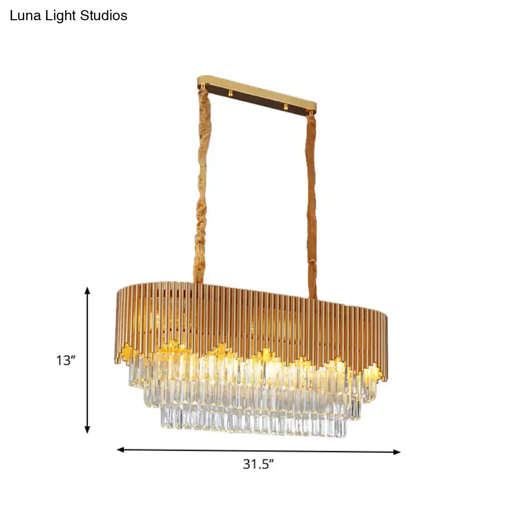 Contemporary gold finish crystal blocks chandelier dining room light